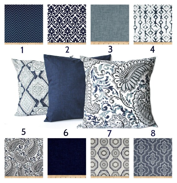 Navy Gray White Pillow Throw Pillow Indigo Blue Navy Gray White Pillow