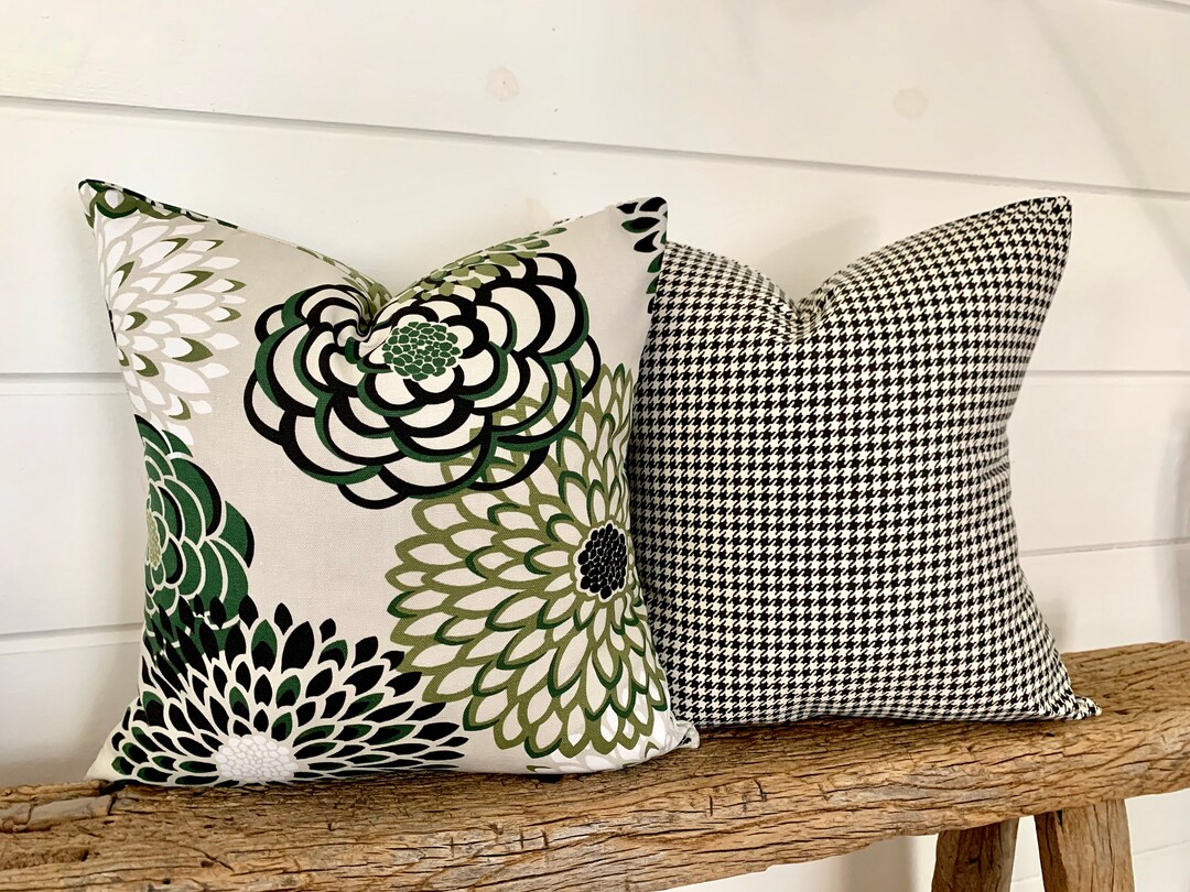 Two High Quality Magnolia Pillow Covers, Mid Century Green and Black