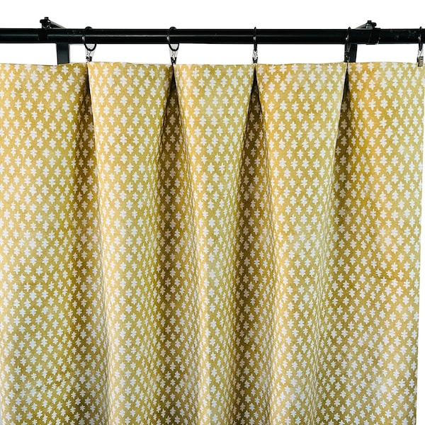 Mustard yellow Curtains, Dark Mustard Yellow Caramel Geometric Dot Block Prints curtains, Yellow valance