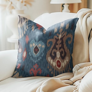 Artistry Pillow Cover, Mud cloth decorative pillow, Dark blue Teal Turquoise Ikat Boho Tribal Pillow