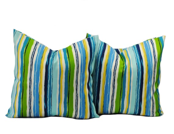 Two Striped Outdoor pillow covers Lime Stripe Outdoor Pillow Cover Patio Porch