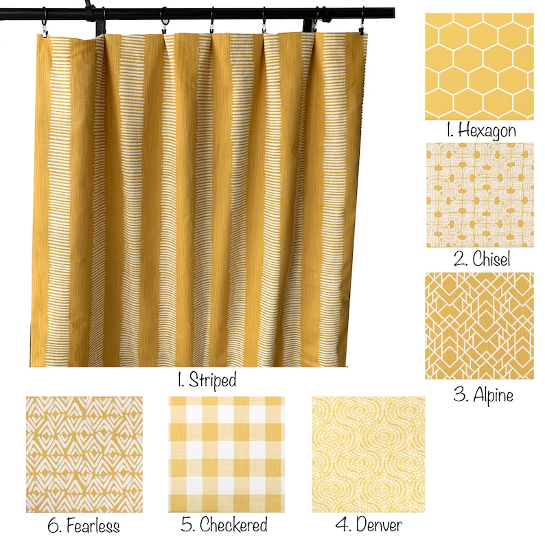 Mustard Yellow Curtains Yellow Checkered Curtain 2 Curtain Etsy