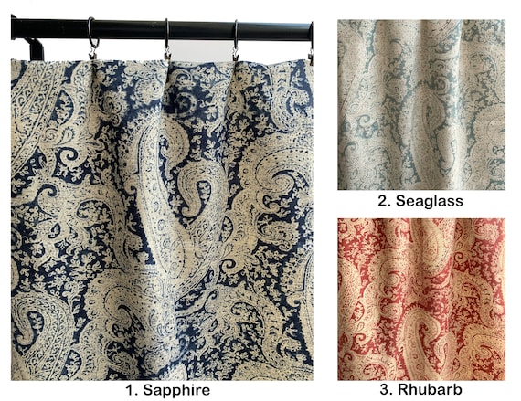 PK Lifestyles Paisley Curtains Navy Red Light Blue Cream Curtain