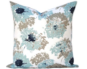 One floral pillow cover,  Home decor, decorative pillow, throw pillow, Navy pillow, Blue Pillow, light blue Pillow