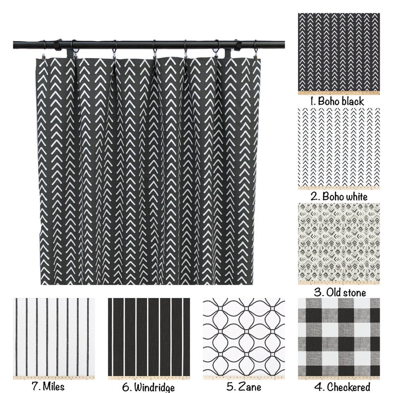 Black And White Boho Curtains Black Striped Curtain 2 Etsy