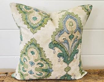 One high quality Magnolia pillow cover, Bay Green Damask pillow, Dark green Tapestry decorative throw pillow