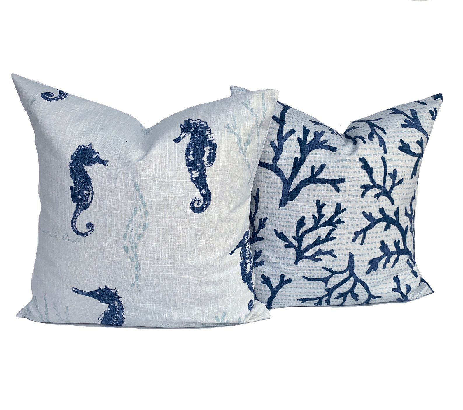 Coastal Pillow Cover Coral Navy Blue Pillow Beach Decorative Etsy