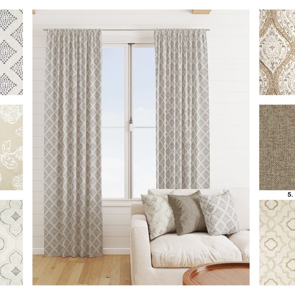 Magnolia Home Beige Curtains, Beige Geometric Curtain Panels,  Beige Grey Home Decor, Beige Brown medallion curtains