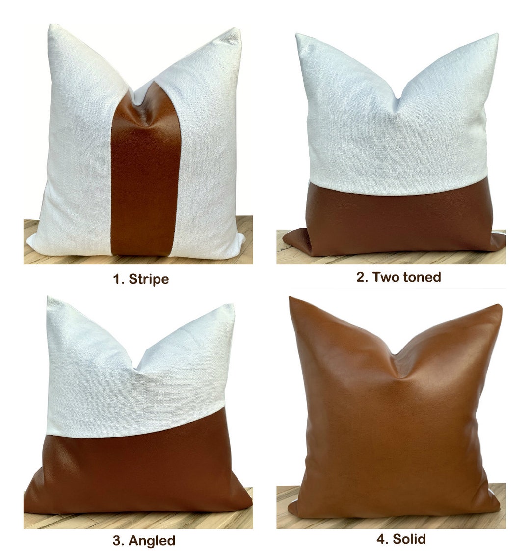 Faux Leather Pillow Cover, Textured Cream Pillow, Brown Pillow, Brown