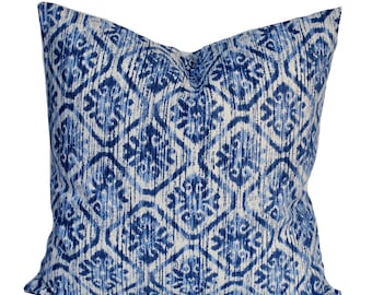 High quality Magnolia Ikat pillow cover, cushion, decorative throw pillow, Blue pillow, accent pillow, Grey pillow, pillow case