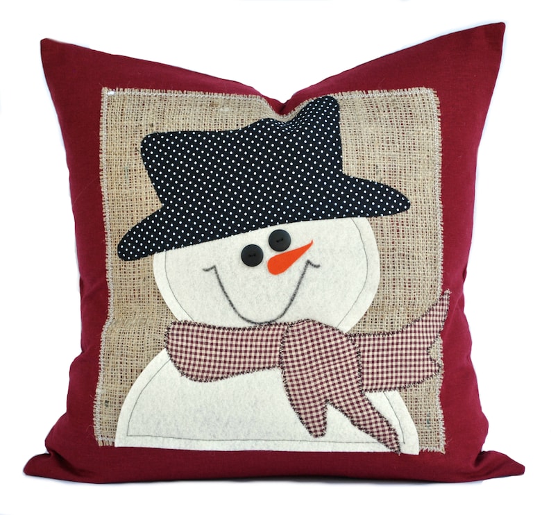 Snowman Christmas Pillow cover, holiday pillow, decorative pillow, cushion, Christmas decoration image 1