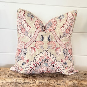 Waverly pillow cover, Light Pink and Beige Pillow, Light pink Floral decorative throw pillow, Beige Medallion accent pillow