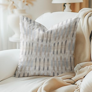 Artistry Striped pillow cover, Grey tan beige linen blend geometric abstract stripe Pillow