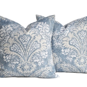 Two Floral pillow covers,  Home decor, decorative pillow, throw pillow, Medallion pillow, Blue Grey pillow, Tan Pillow, Fall pillow