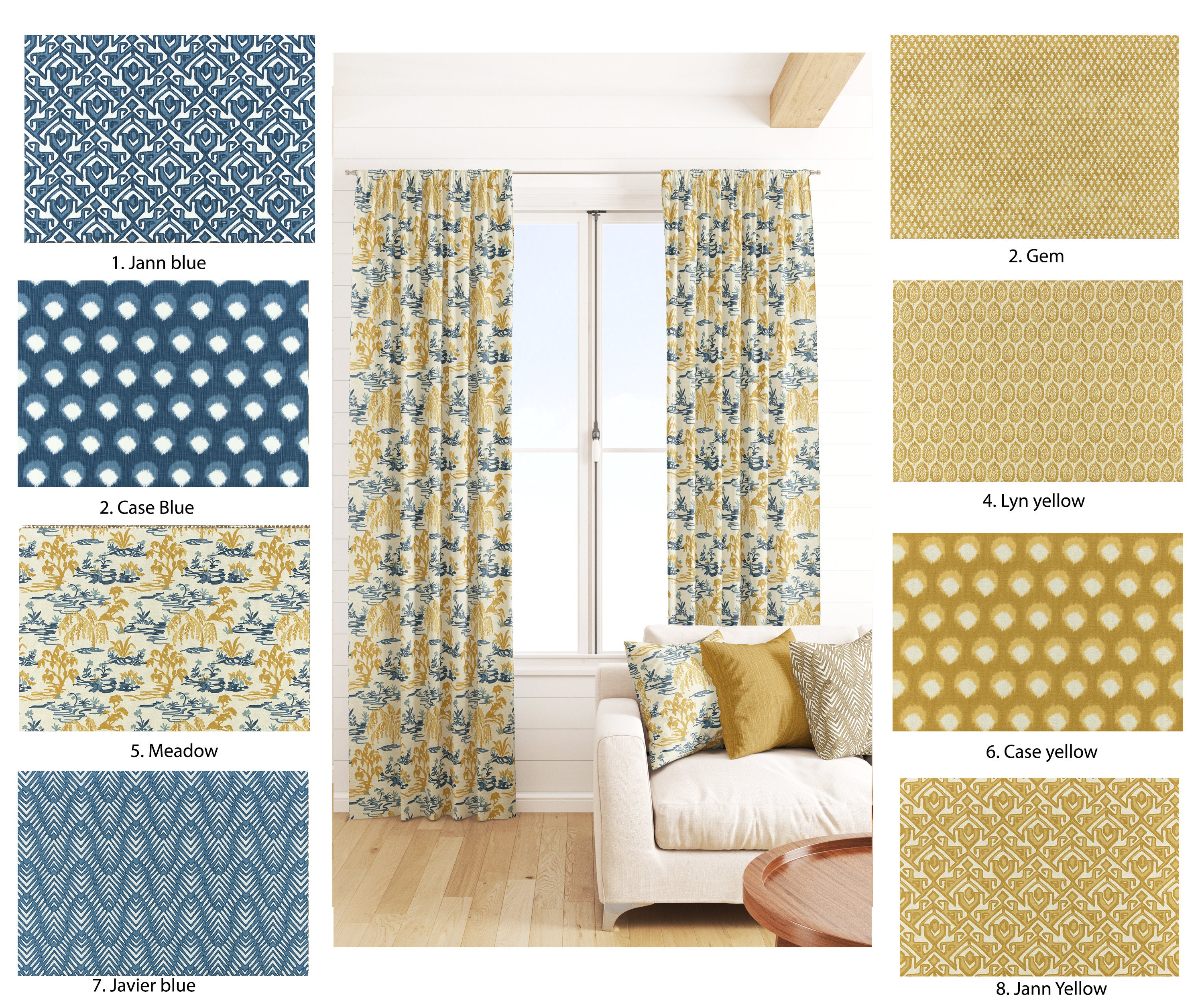 Mustard Yellow and Dark Blue Curtains Yellow and Blue Geometric