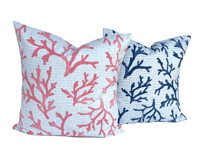 Coastal Pillow Cover Coral Navy Blue Pillow Beach Decorative Etsy