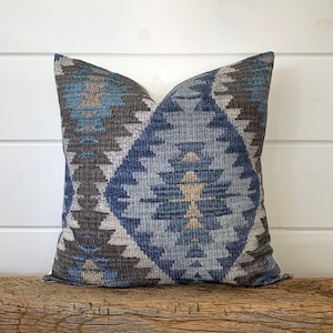 Artistry Pillow Cover, Mud cloth Pillow, Tapestry decorative pillow, Tribal throw pillow, Blue Grey Boho Pillow