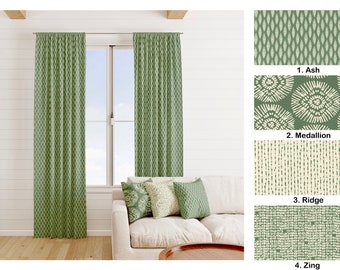 Scott Living Curtains, Dark Green Leaf Curtains, 2 Curtain Panels,  Fall Home Decor, Forest Green Curtain, Medallion green curtain