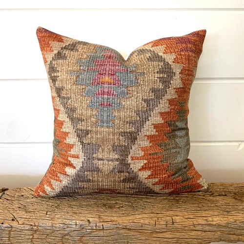Housse de coussin artistique, coussin en tissu boue, coussin décoratif tapisserie, coussin tribal, coussin orange bohème