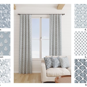 High quality grey blue Curtains, Two Blue Curtain Panels,  Fall Home Decor, Cashmere blue medallion curtains