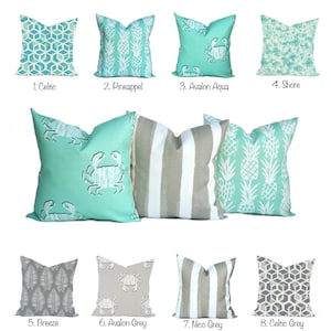 One high quality Outdoor cover, Aqua Blue Pillow Nautical Pillow Decorative pillow, Aquatic pillow, accent pillow, Grey Pillow, Throw Pillow