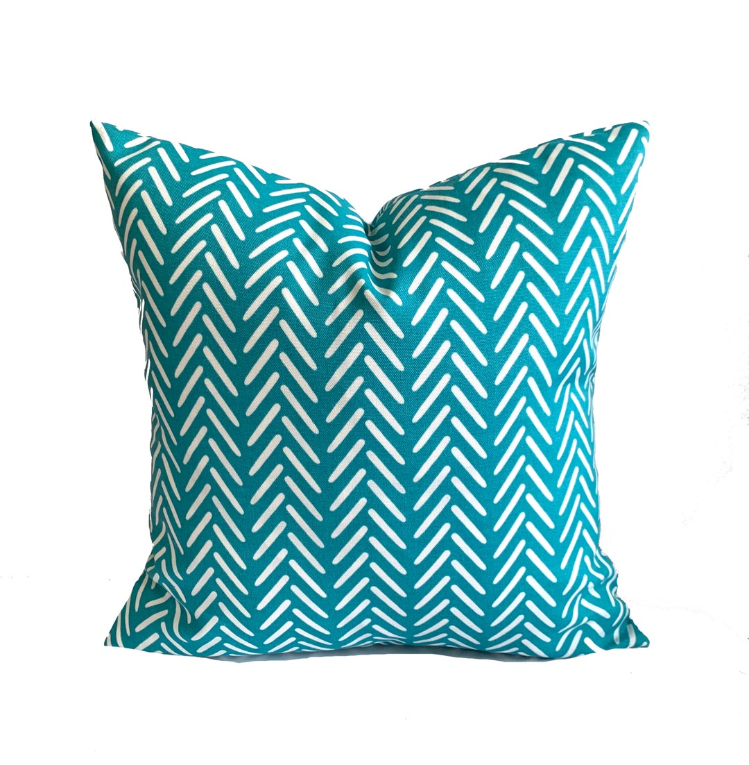 Turquoise Outdoor Pillow Cover, Turquoise Geometric Outdoor Pillow