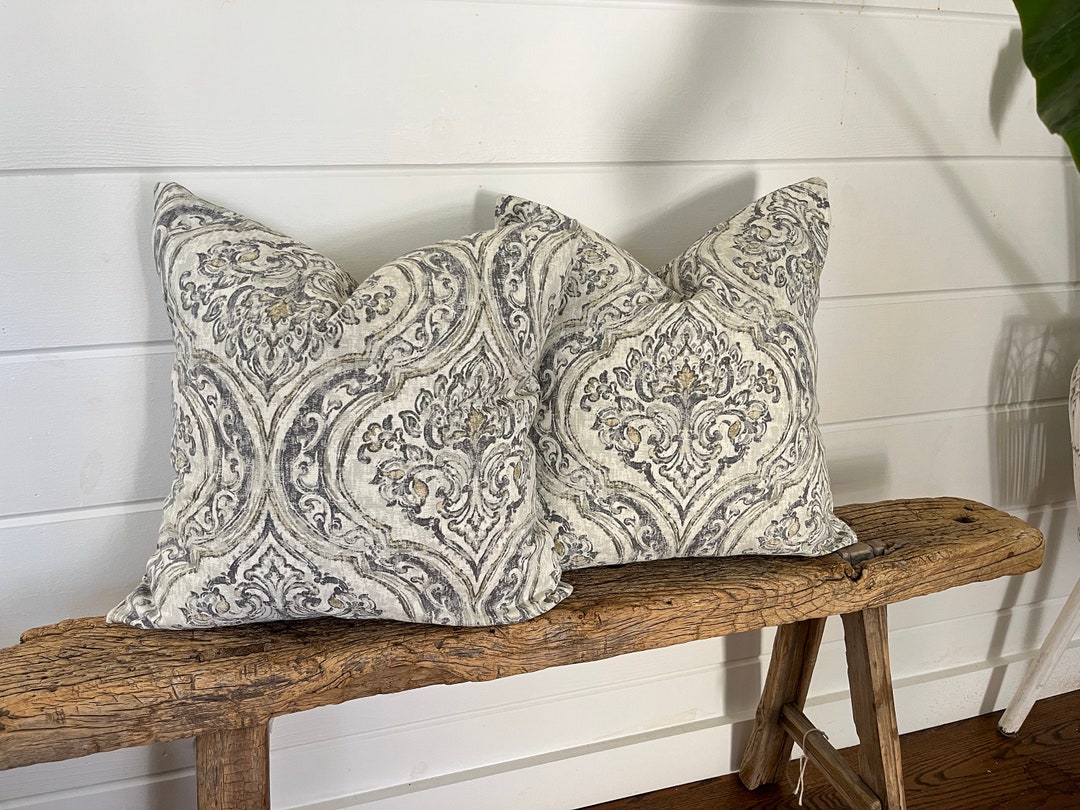 Two High Quality Magnolia Pillow Covers Slate Grey Damask Etsy