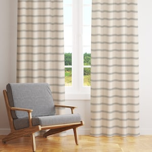 PK Lifestyles Striped Curtain panels,  Beige and Black Curtain Panels, Mud cloth Curtains, Home Decor, Mid Century Curtain,