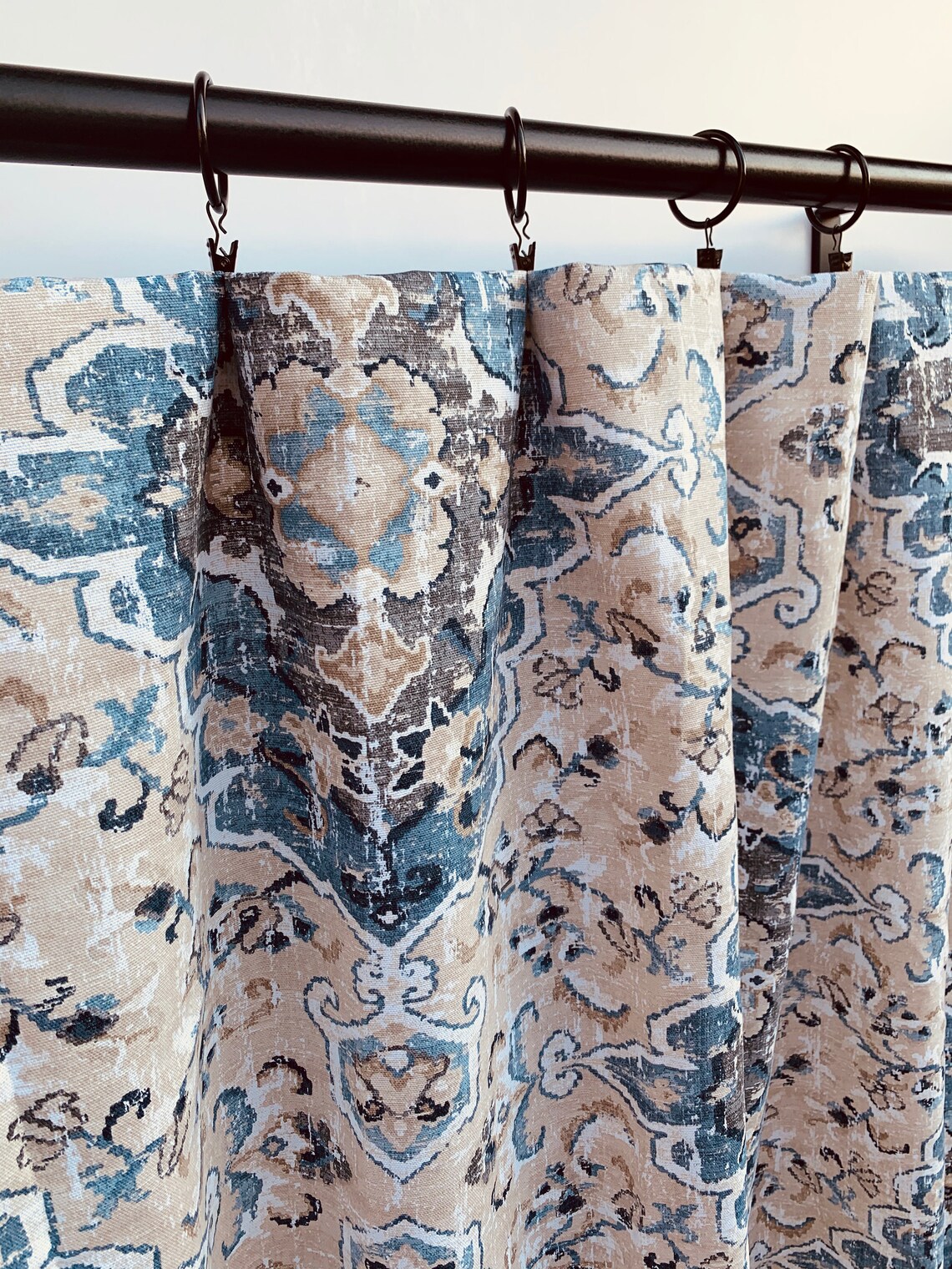 Blue Medallion Curtains Floral Curtain Blue Curtain 2 Etsy