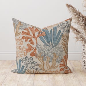 Magnolia Coastal pillow cover, Grey Orange Tan blue Coral Aquatic decorative throw pillow