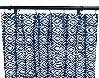 Set of Navy Curtains, Navy Blue Curtain,  2 Curtain Panels, Curtains, Home Decor, geometric blue Curtains, Boho curtains