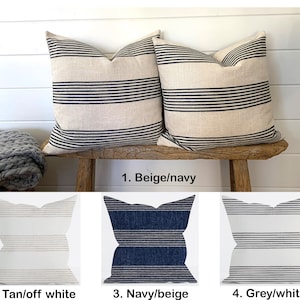 One basket weave pillow cover, Navy Tan Grey Beige Stripe cushion, decorative throw pillow, decorative pillow, accent pillow
