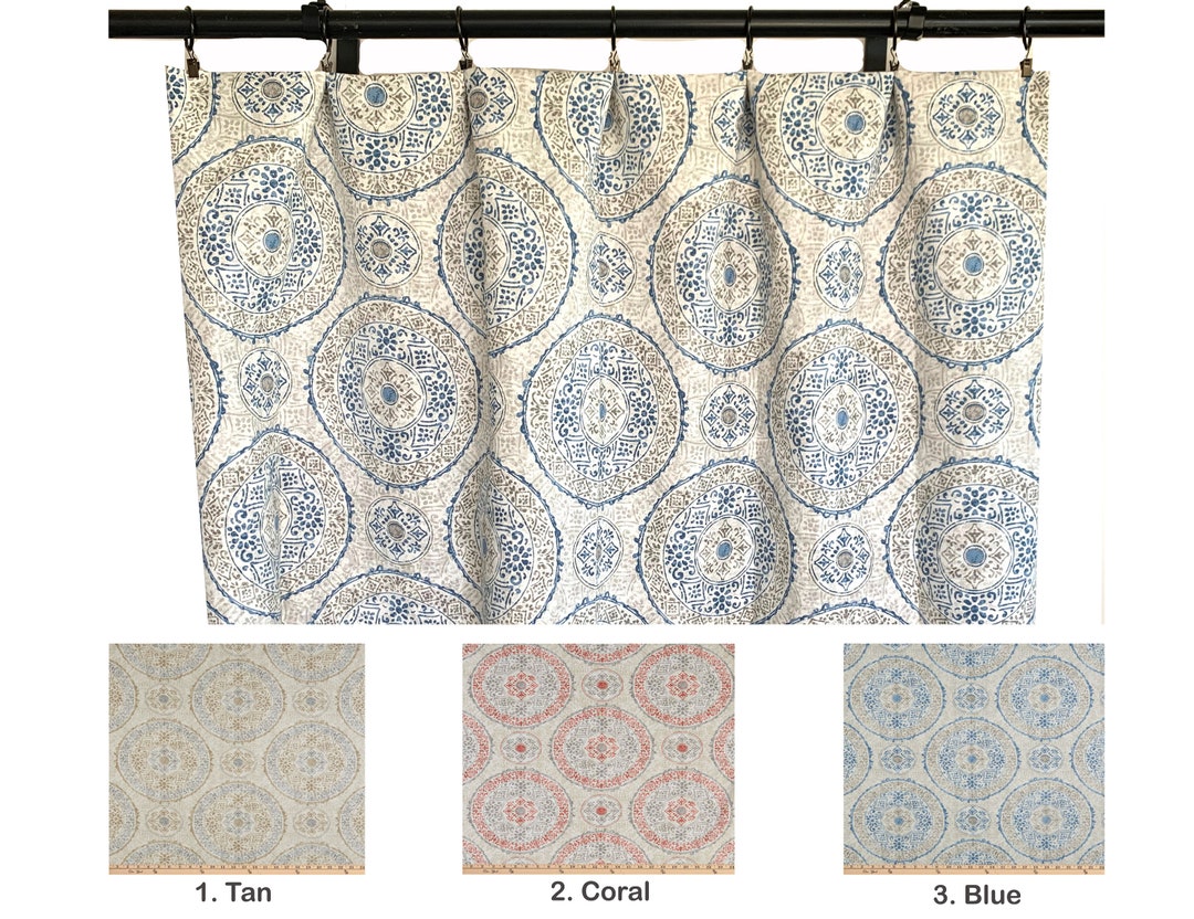 Scott Living Medallion Curtains, Tan Navy Curtain, Charcoal Black