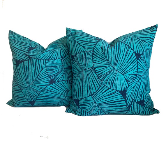 Tropical Outdoor Pillow Cover, Turquoise Blue Navy Pillow Outdoor