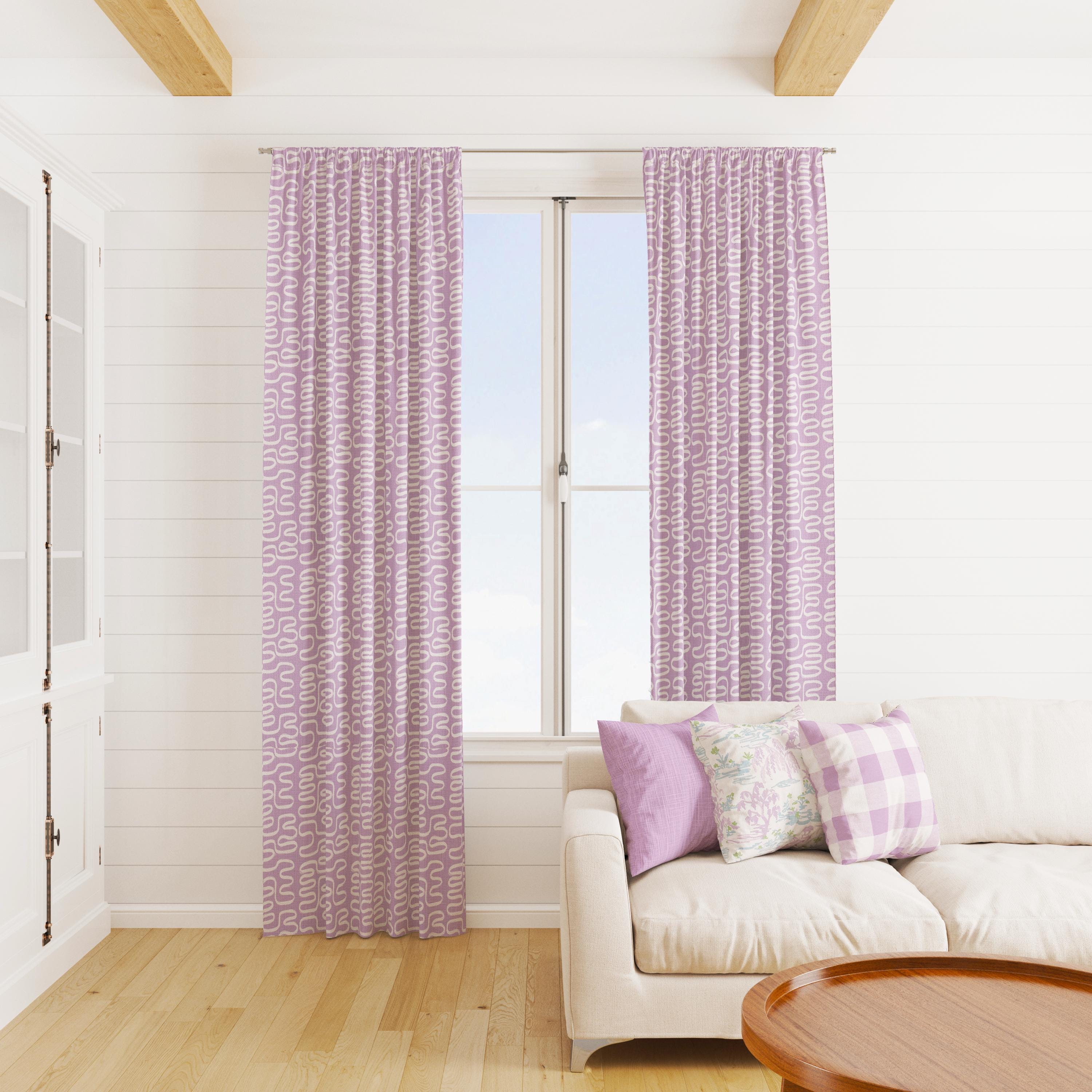 Lilac Purple Curtains, Purple Curtains, Purple Stripe Floral Solid