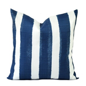 One Striped outdoor pillow cover, cushion, decorative throw pillow, Navy Blue pillow, accent pillow, Blue pillow