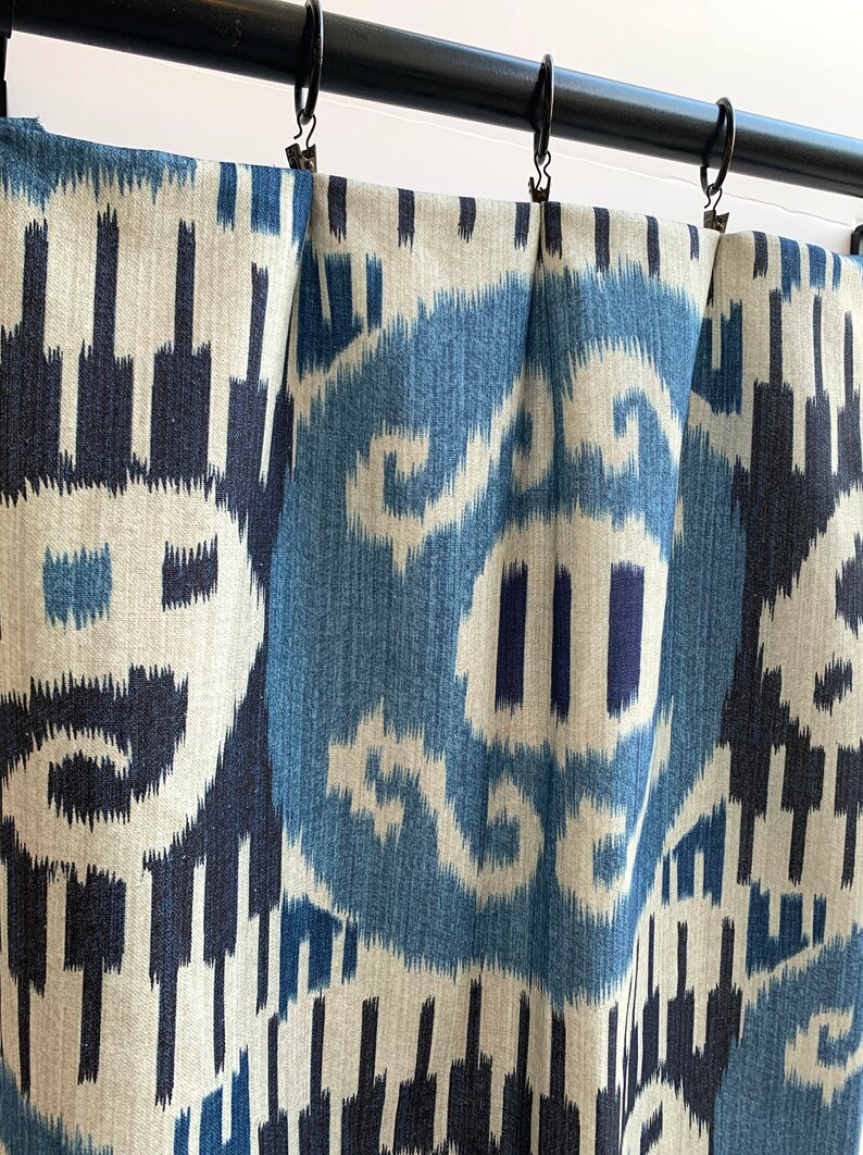Blue Navy Ikat Curtain Panels Indigo Boho Curtains Shibori Etsy