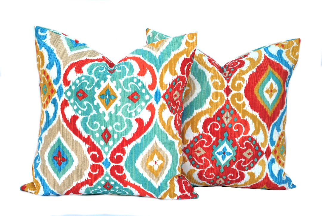 Two Indoor/outdoor Ikat Print Pillow Covers, DIFFERENT SIZES AVAILABLE