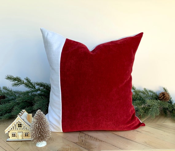 Red Velvet Pillow cover holiday pillow Red decorative pillow Christmas decoration