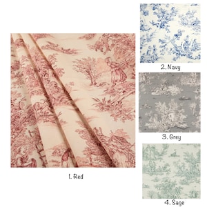 Covington Toile Curtain Panels, Pastorale Toile Duck Curtains, Dark Red Sage Navy Blue Grey Charcoal Curtain Panels