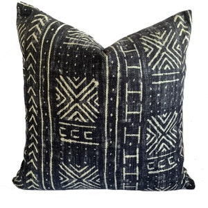 Mali Mudcloth Basketweave Pillow Cover, Charcoal Boho Pillow, African ...