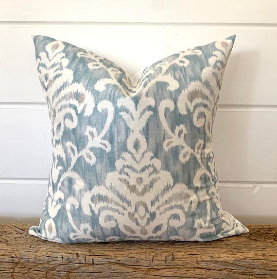 Blue ikat pillow cover top