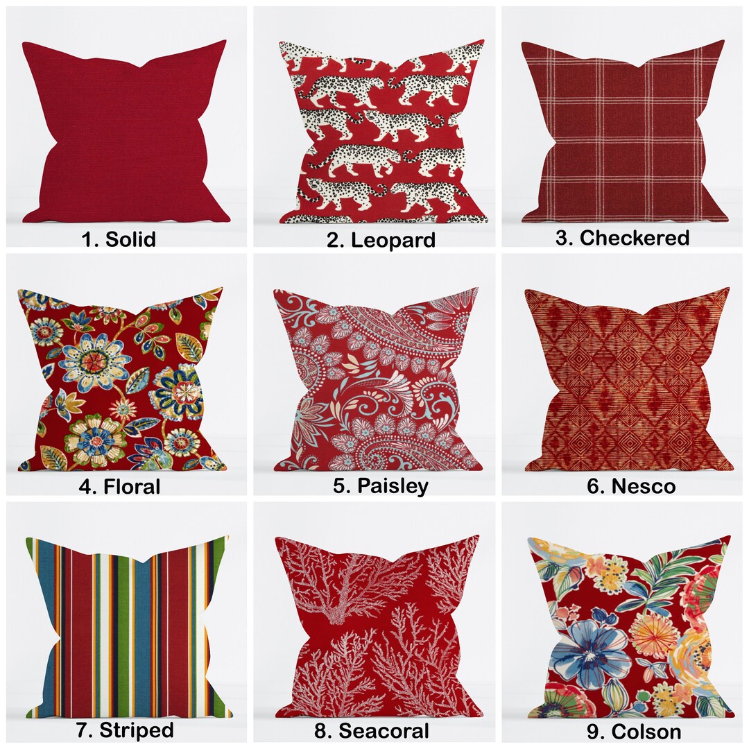 Red Outdoor Pillow Covers, Red Stripe Decorative Pillow Cover, Red