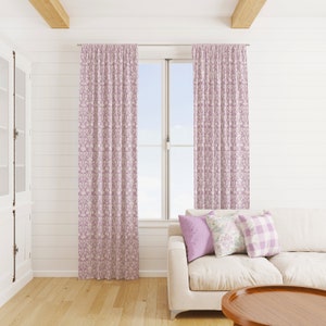 Lilac Purple Curtains, Purple Floral Curtains, Purple Geometric Damask Curtain