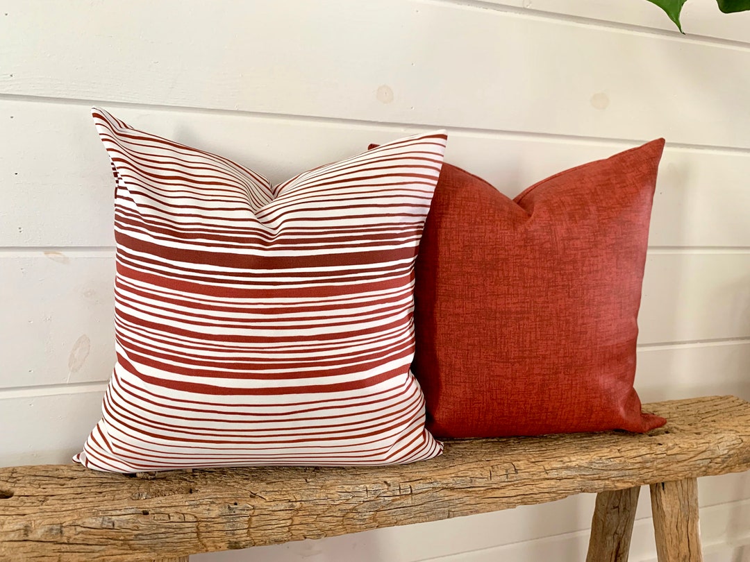 Two Red Outdoor Pillow Covers, Dark Red Pillow, Rusty Red Decorative