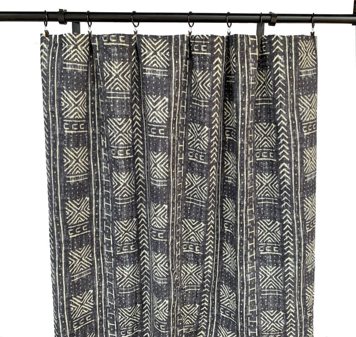 Boho Mud Cloth Curtain Panels Black and White Curtain Panels Etsy