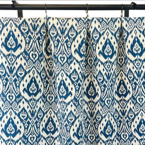 Navy blue outdoor/indoor Ikat Paisley Curtains, Navy Blue Damask ikat paisley print Curtain Panels