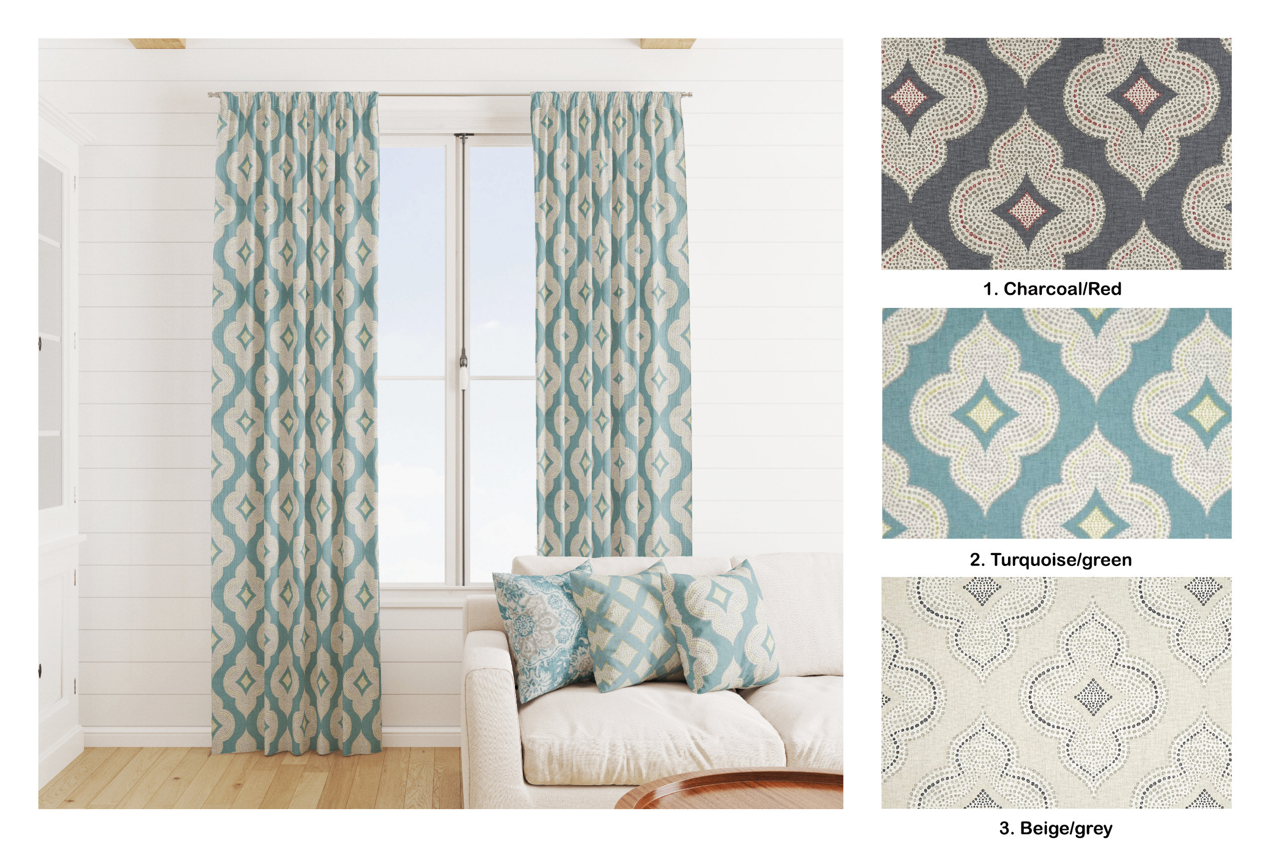 Magnolia Home Curtains, Two Turquoise Blue Curtain Panels, Ocean Blue Home  Decor, Blue Charcoal Grey Beige Medallion Curtains - Etsy, image size:2550x1700