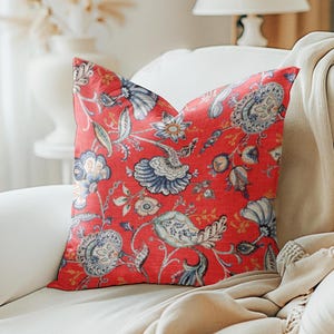 Deep red floral pillow cover, Dark red linen tapestry Medallion Pillow