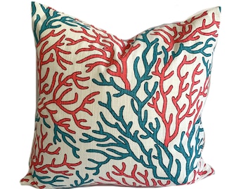 Couverture d'oreiller de corail côtier, coussin de corail et de turquoise, oreiller décoratif de jet, oreiller de décor de plage, oreiller d'accent, Scott Brothers, plage